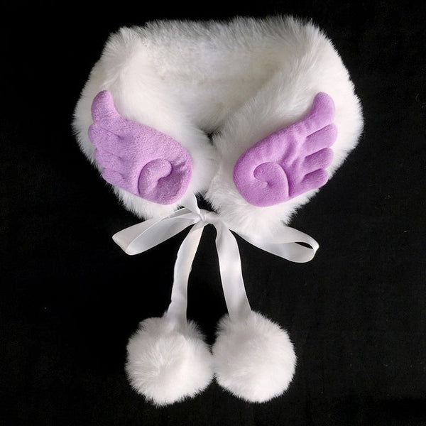 4 with Pompon Scarf Accents Colors Wings White FashionChic