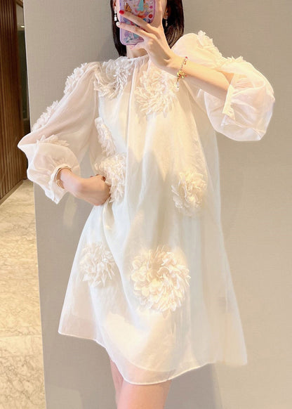 Loose Pink O-Neck Floral Mid Dress Long Sleeve EE007 shopify