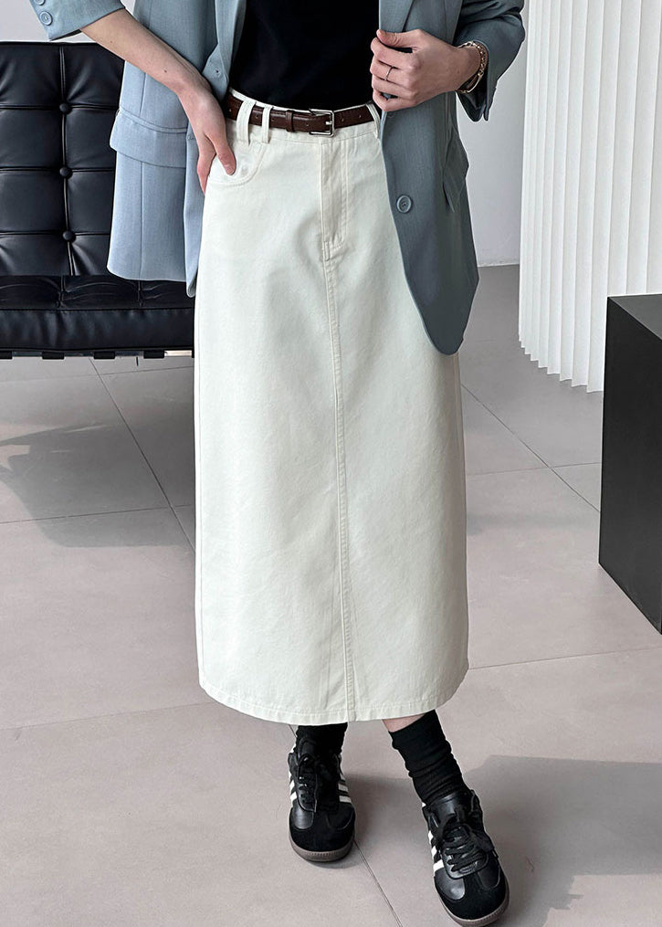 New White Pockets High Waist Cotton Skirt Fall AF1080 HS-SKTS240914