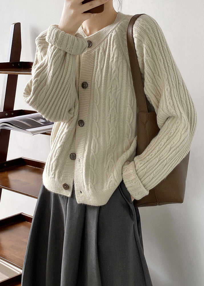 French Grey O-Neck Button Cable Knit Coat Fall AF1100 HS-NCT240914