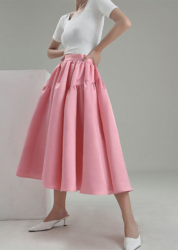 Plus Size Vintage Pink pleated Skirt Spring AJ1013 shopify