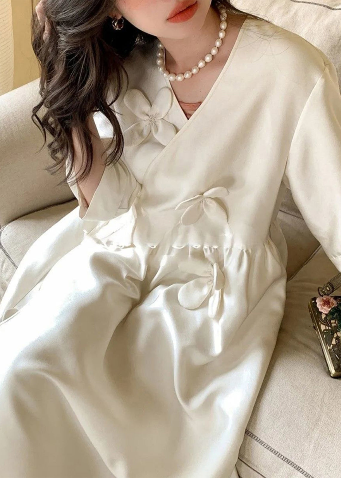 Neck Chic Summer Dress Long V Lace Floral Cotton White Up FashionChic