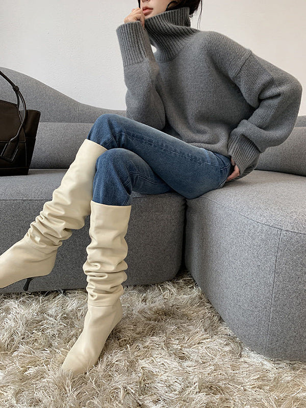 Casual Grey High-Neck Long Sleeve Sweater QX016 shopify