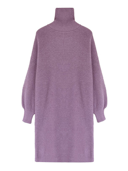 Urban Loose Purple High-Neck Long Puff Sleeve Sweater Dress AN1052 Genistyle Shop