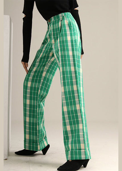Bohemian Green Plaid high waist straight pants Spring TT1019 shopify
