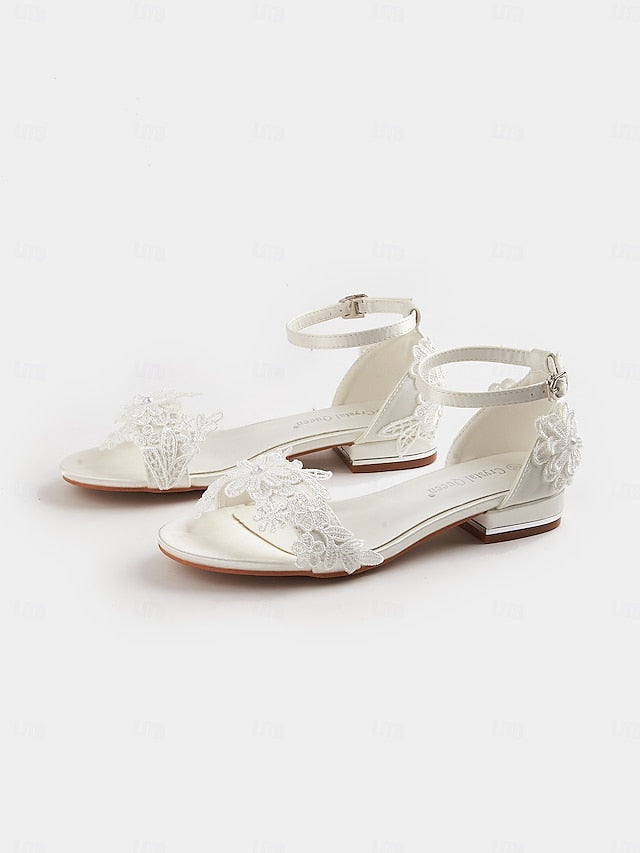 – Elegant Wedding Bridal Flat Women's Sandals Lace White FashionChic