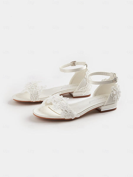 – Elegant Wedding Bridal Flat Women's Sandals Lace White FashionChic