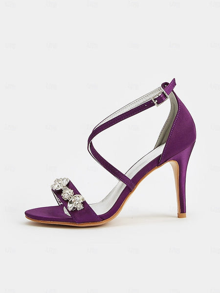 Purple Straps Satin Rhinestone Stiletto Heels with Women's FashionChic