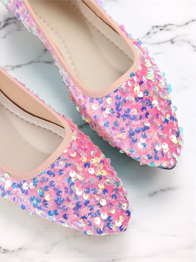 Flats Toe Women's Black Sequin Sparkly - Ballet Pointed FashionChic