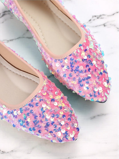 Flats Toe Women's Black Sequin Sparkly - Ballet Pointed FashionChic