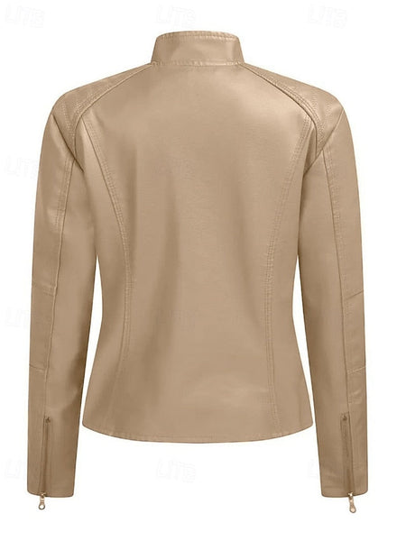 Comfortable Zipper Leather Faux Pocket Women's Jacket FashionChic