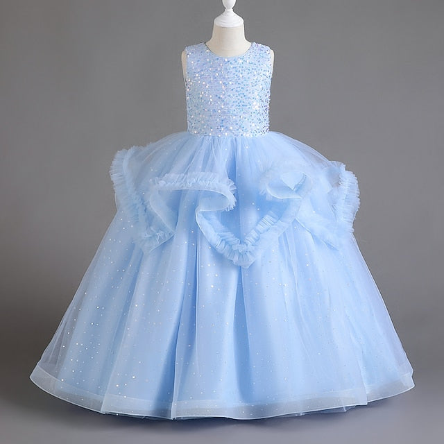 Color Dress Girls' Sleeveless Party Solid Kids Sequin FashionChic