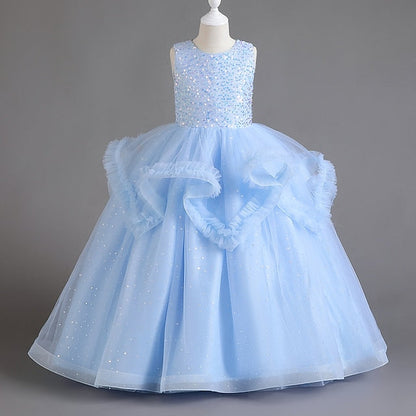 Color Dress Girls' Sleeveless Party Solid Kids Sequin FashionChic