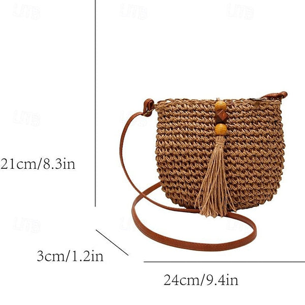 Tassel Women's Bag Woven Boho Handbag – Straw Crossbody FashionChic