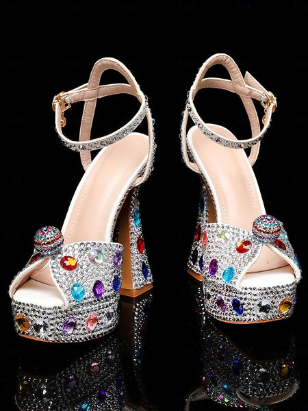 with Heel Women's Matching Rhinestone Platform Sandals High FashionChic