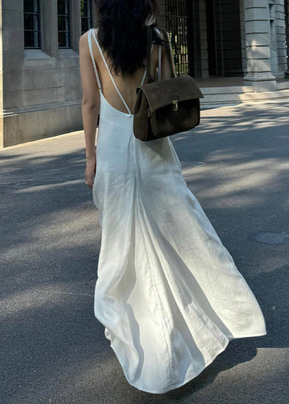 Simple Style White O Neck Cotton Long Dress Sleeveless EE051 shopify