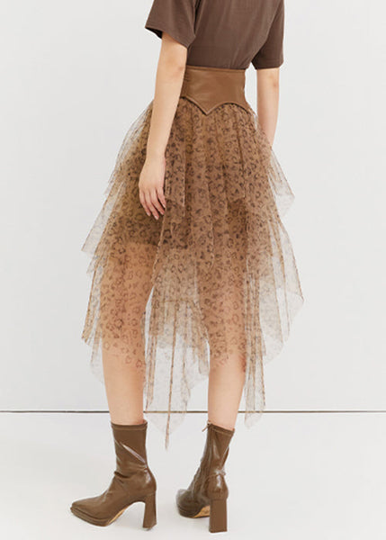 Chic Leopard Asymmetrical High Waist Tulle Skirt Summer QP059 OL-SKTS241001