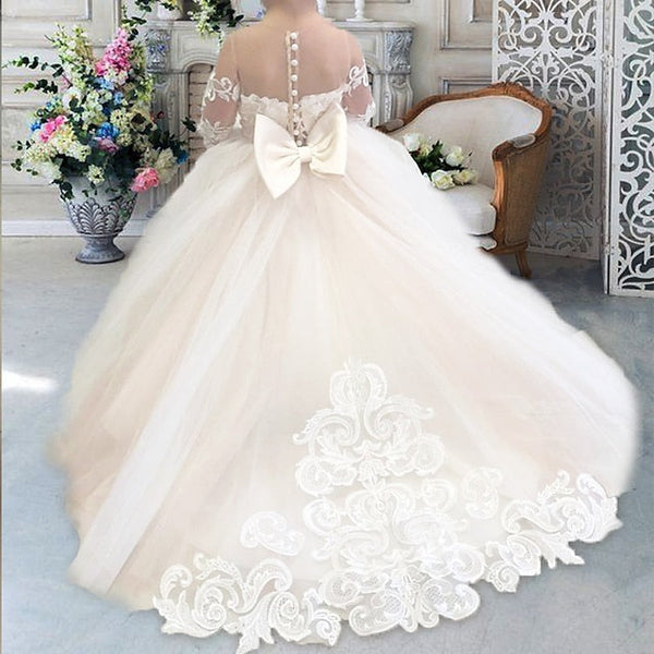 Long Kids Flower Girls' Color Solid Party Dress Girl FashionChic