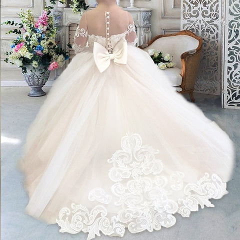 Long Kids Flower Girls' Color Solid Party Dress Girl FashionChic