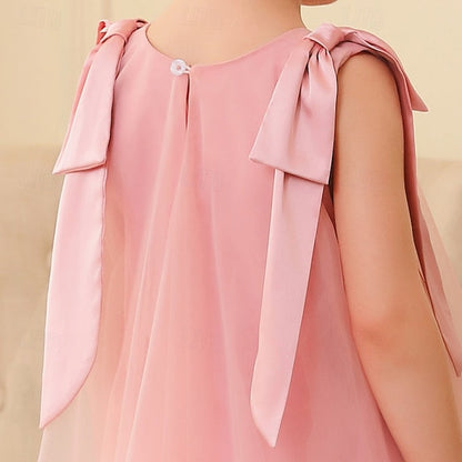 Color Floral Kids Sleeveless Party Dress Solid Girls' FashionChic