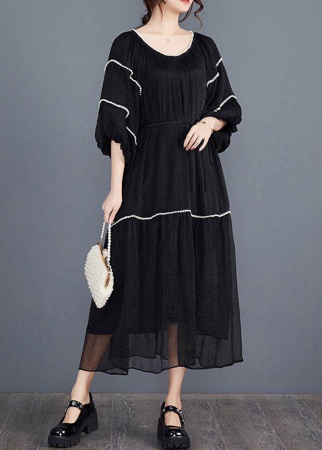 Bohemian Black Nail Bead Long Dresses Half Sleeve AJ1022 shopify