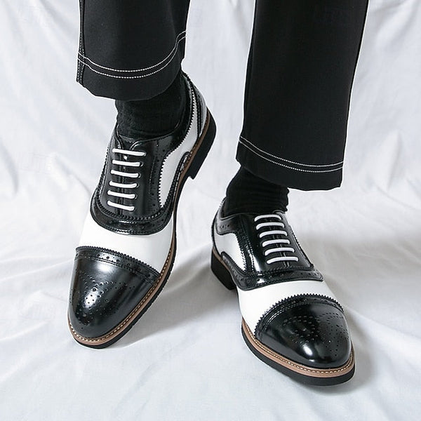 Men's Classic with Brogue Brown Oxford White Shoes and FashionChic