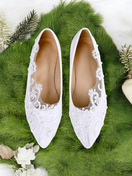 Shoes White and Floral with Wedding Design Lace Appliqué Mesh FashionChic