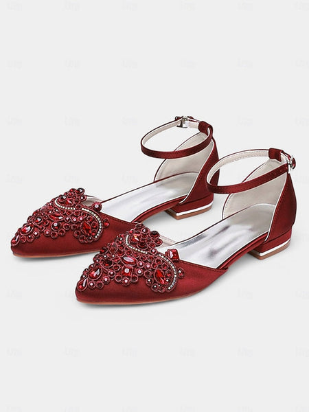 Flats – Green Embellished Vintage Gemstone Pointed-Toe Style FashionChic