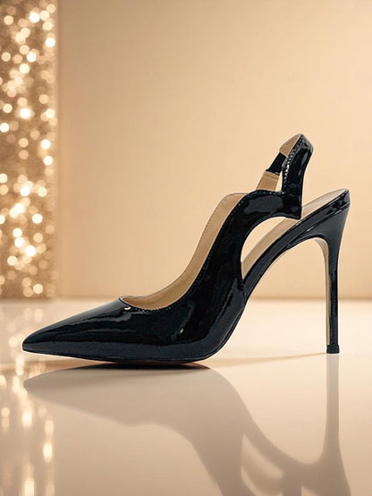 Slingback Women's Leather and Black Red Heels Patent FashionChic