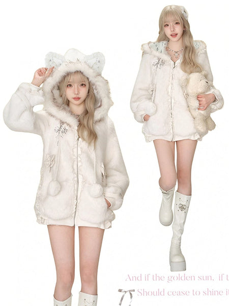Daily Cat Jacket Kawaii Thicken Version Hood Plush Hooded Ear - FashionChic