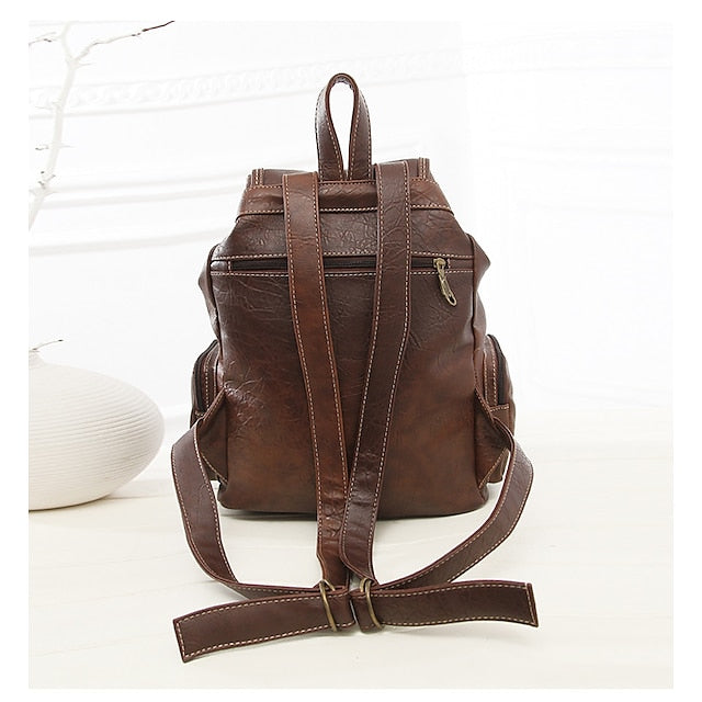 Women's with Backpack Vintage Leather Pockets Faux Multiple FashionChic