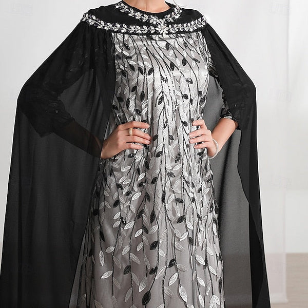 Cape Dress Bride Mother Neck the A-Line Elegant Crew of FashionChic