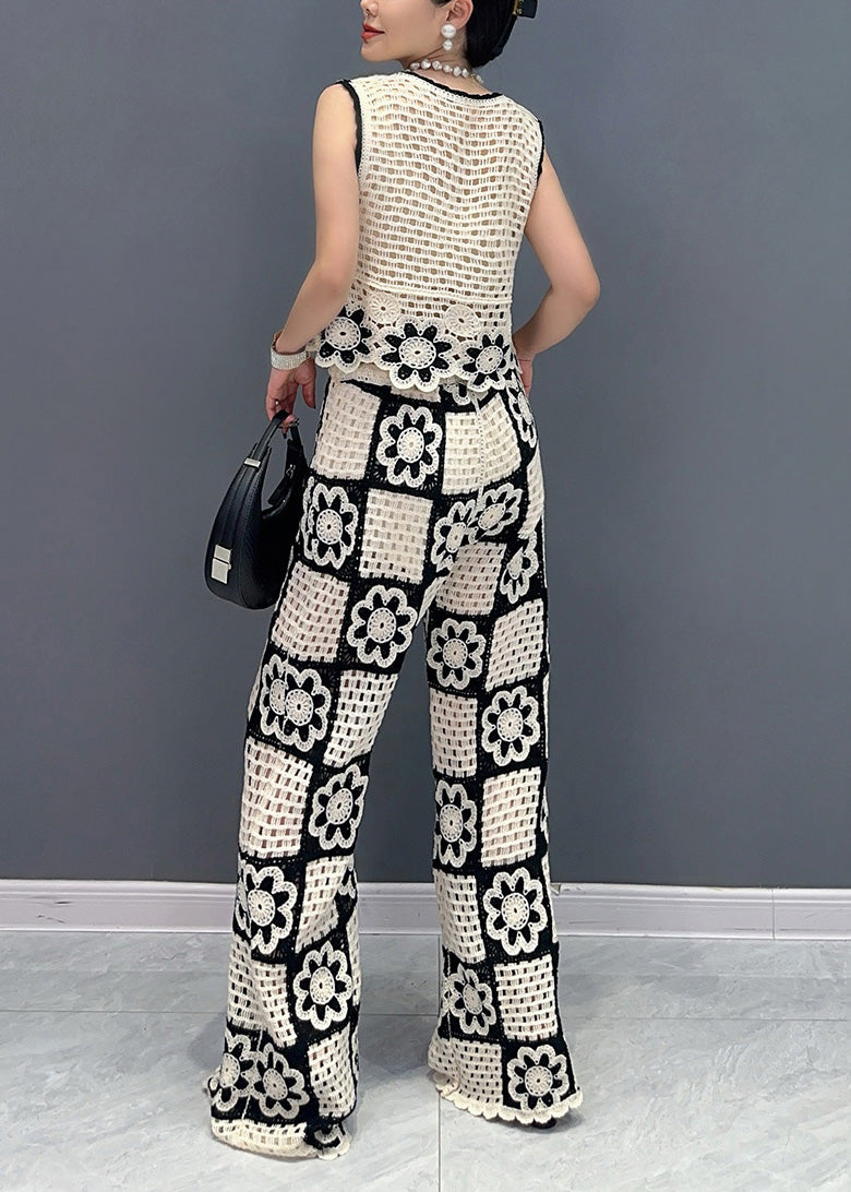 Beautiful White O Neck Hollow Out Floral Cotton Two-Piece Set Sleeveless AO1017 JDML-TPIEC240909