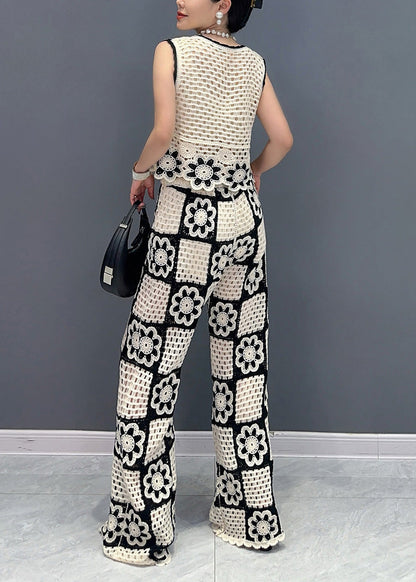 Beautiful White O Neck Hollow Out Floral Cotton Two-Piece Set Sleeveless AO1017 JDML-TPIEC240909