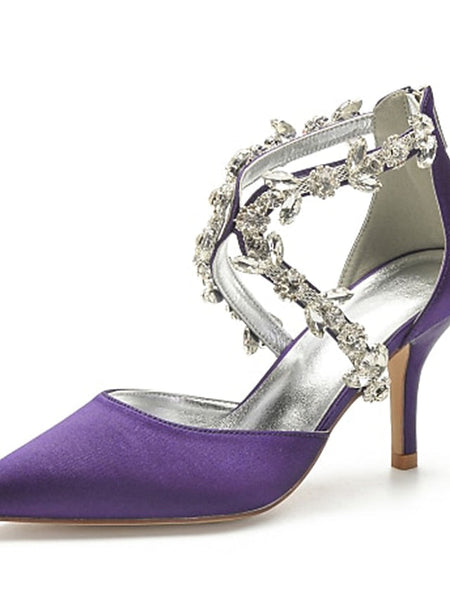 Heels Elegant Women's Satin White Crystal – Strap Pointed FashionChic