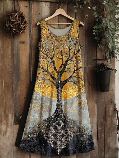 Women's  tree of life Merkabah Midi Dress Sundress A Line FashionChic