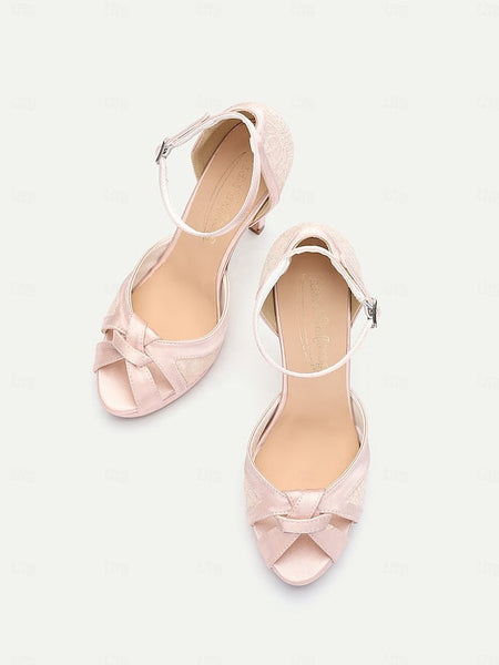 Satin Toe Pink Peep Heel Sandals Women's Elegant with High FashionChic