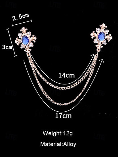 Elegant Double Blue Vintage – Chain Gem Collar Brooch FashionChic