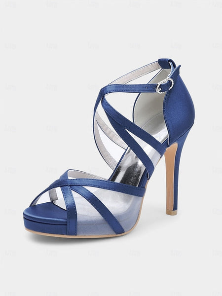 Heel Cross White Sandals - with Satin High Straps Perfect Bridal FashionChic