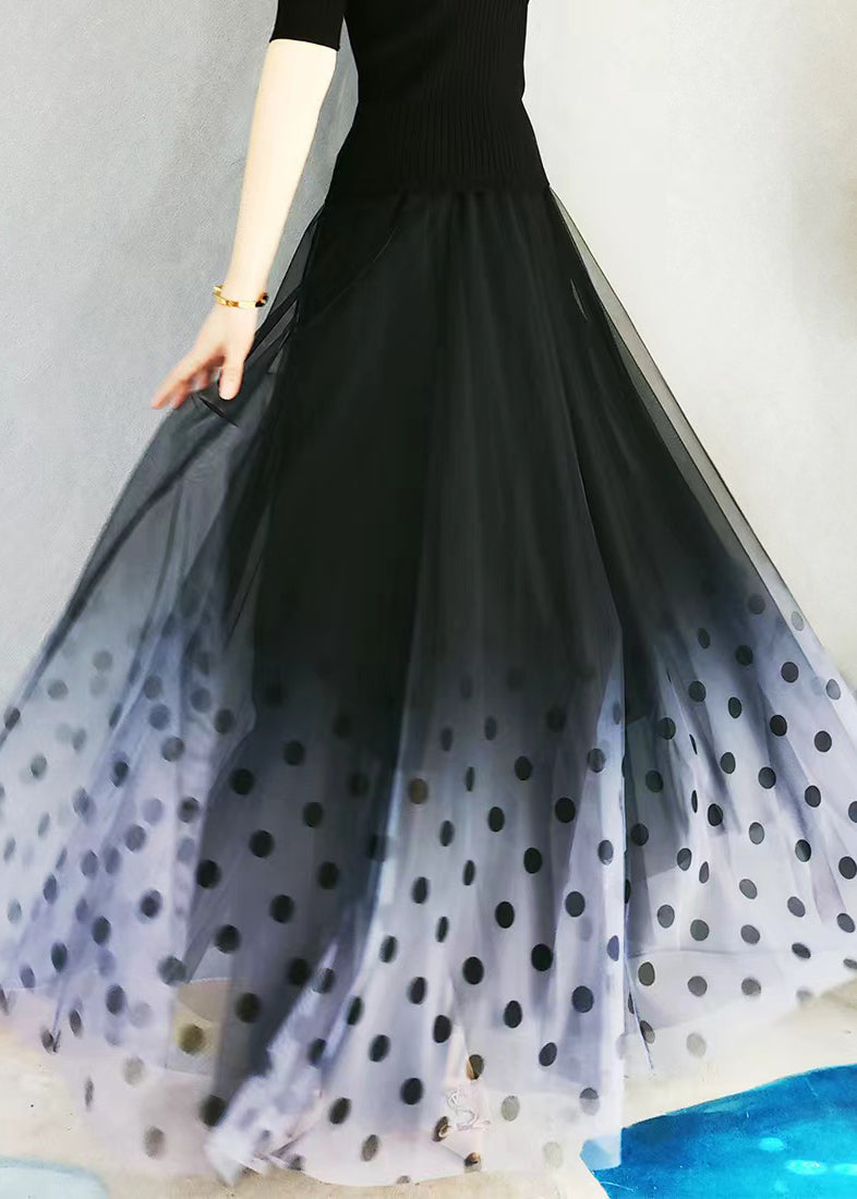 Color High Large Waist Hem Skirts French Exra Gradient Tulle FashionChic
