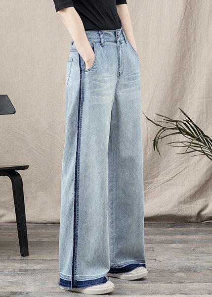 Beautiful Blue Pockets Patchwork Denim Wide Leg Pants Spring TT1027 shopify