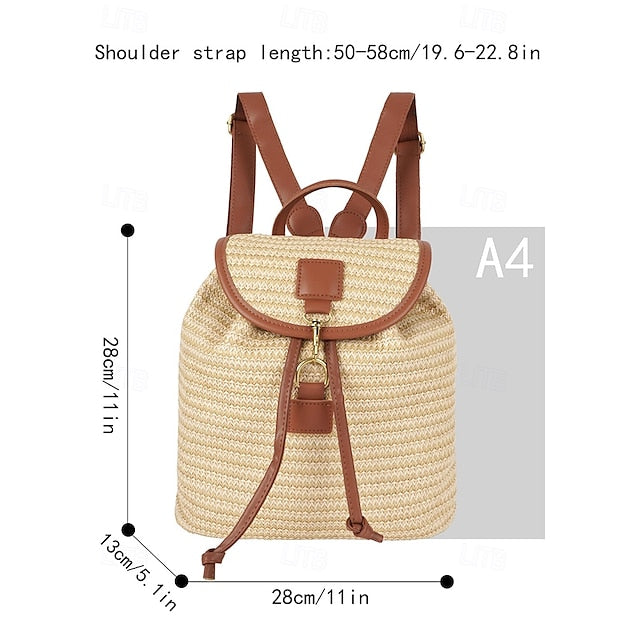 Straw Rattan Women with Bag Woven – Boho for Backpack Travel FashionChic