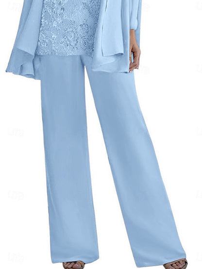 Neck Elegant Piece 3 Pantsuit Crew of Mother Dress the Bride FashionChic