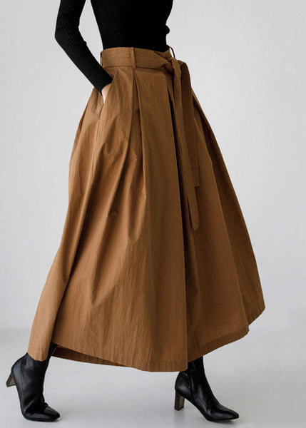 Waist Brown Leg Cotton Spring Pants French High Pockets Wide FashionChic