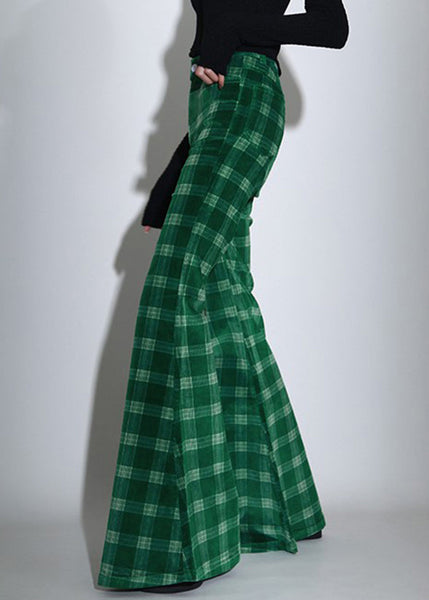 Chic Green Plaid Pockets Corduroy Flare Bottoms Spring TT1012 shopify