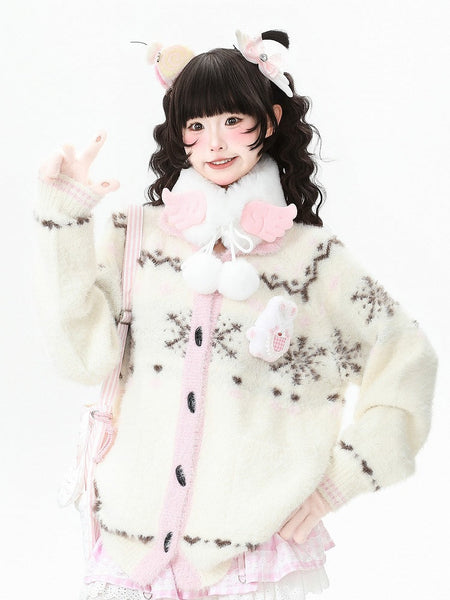 Practical with Daily Cardigan Pockets Kawaii Pink/Red FashionChic