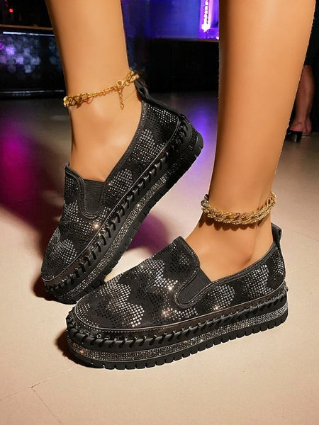 Glitter Sneakers with Slip-On Platform Mesh Women's FashionChic