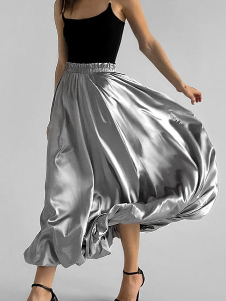 Chic Silver High Waisted Pleated A-Line Skirts WS011 shopify