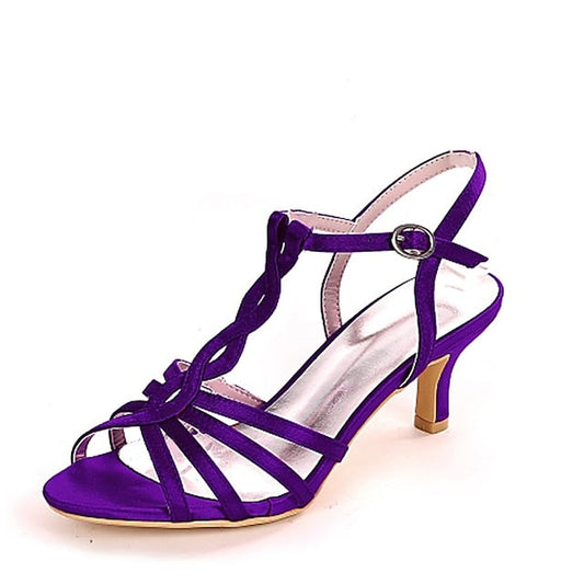 – Mid-Heel Satin Women's Purple Strappy Elegant Sandals FashionChic