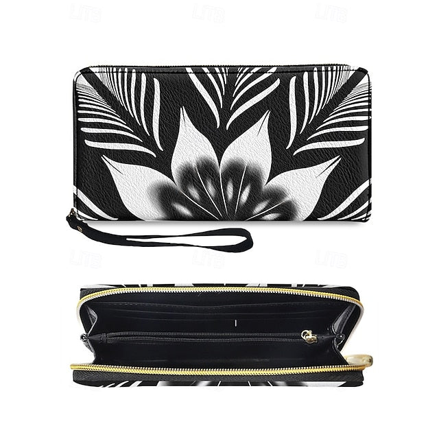 Floral Black Women's Wallet Faux White and Print – FashionChic